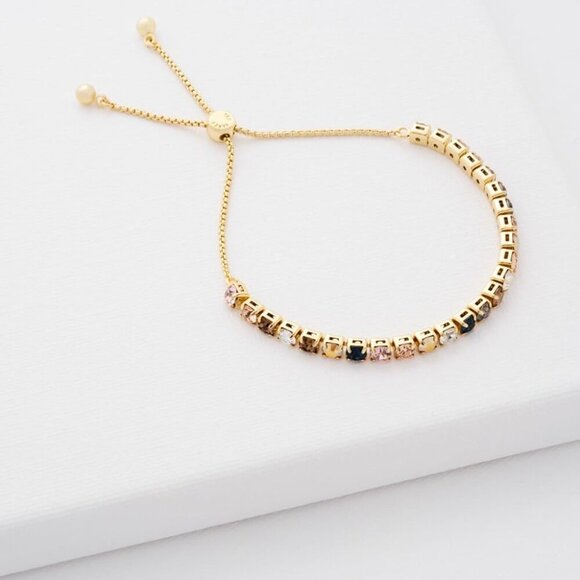 Women’s Crystal Tennis Bracelet Adjustable Gold Brass Sparkling Gift - Picture 4 of 5